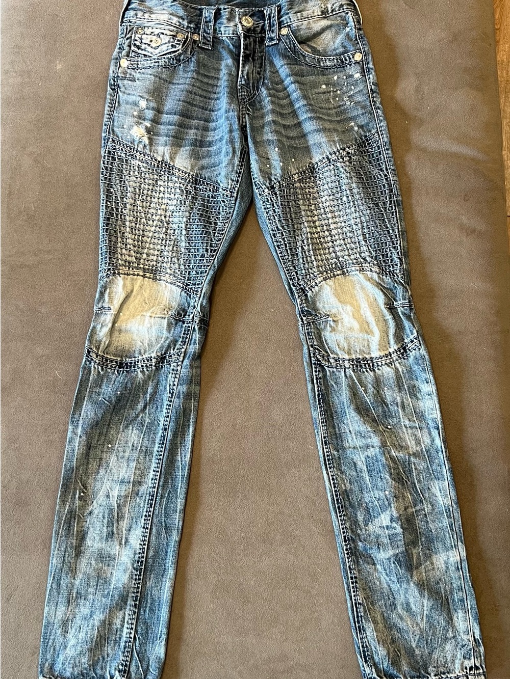 True Religion Men's Blue Quilted Knee Skinny Jeans